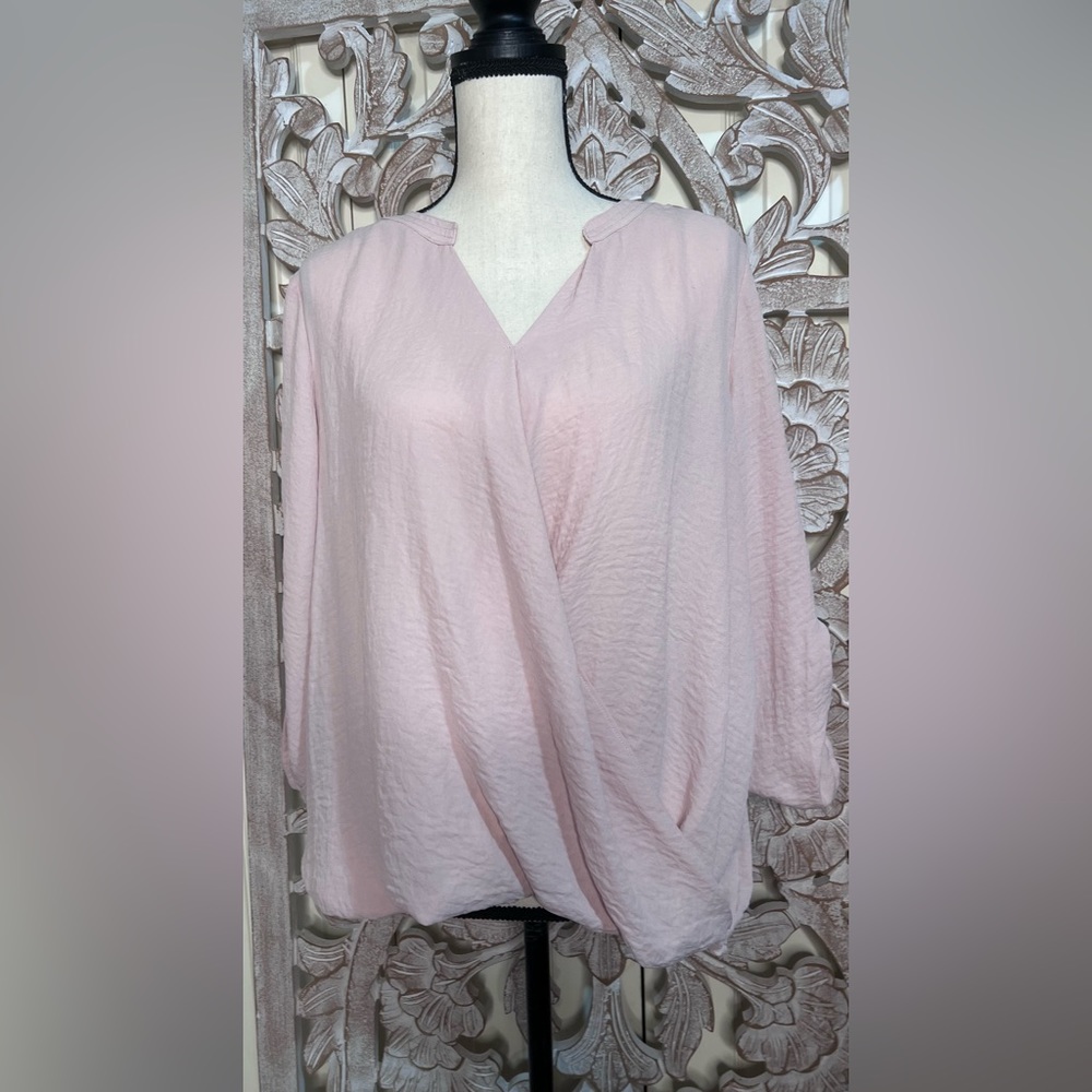 EUC ANA Baby/dusty Pink Front Tuck Blouse 3/4 Sleeve Sz L